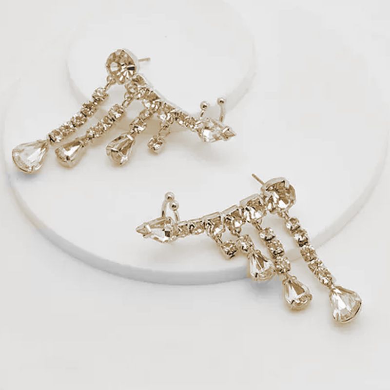 New Rhinestone Fringed Ear Clips, European And American Personalized Sexy Water Drop Earrings Fashion Accessories Female Earrings_ipsvogv.com