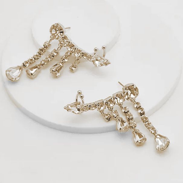 New Rhinestone Fringed Ear Clips, European And American Personalized Sexy Water Drop Earrings Fashion Accessories Female Earrings_ipsvogv.com