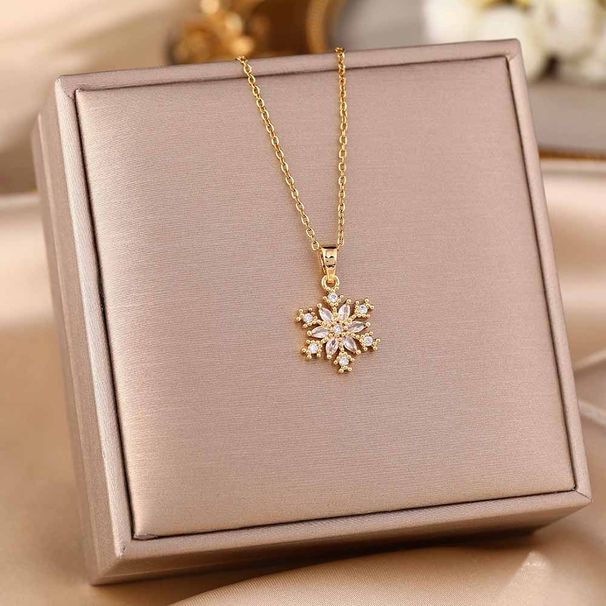 New Full Diamond Snowflake Titanium Steel Necklace Women, Fashionable, Classic, Light Luxury Feeling, Collarbone Chain,_ipsvogv.com