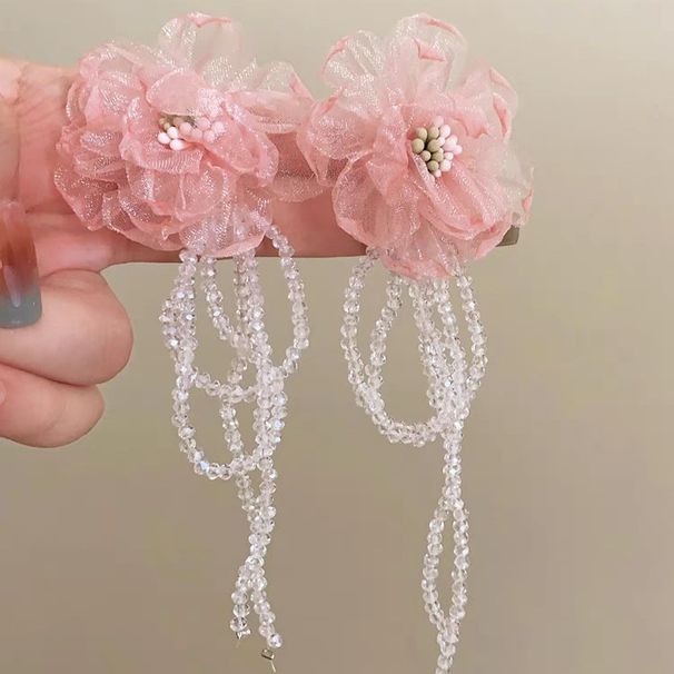 Unisex Retro Flower Crystal Tassel Earrings High Grade Fairy Temperament Niche Design, Holiday Style Exaggerated Earrings_ipsvogv.com