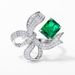 S925 Silver Cultivated Emerald Ring Female Bowknot Style Fashion High End Jewelry_ipsvogv.com