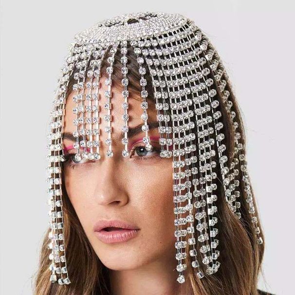 Ladies' trendy rhinestone headdress, luxurious full diamond party tassel hair accessories_ipsvogv.com