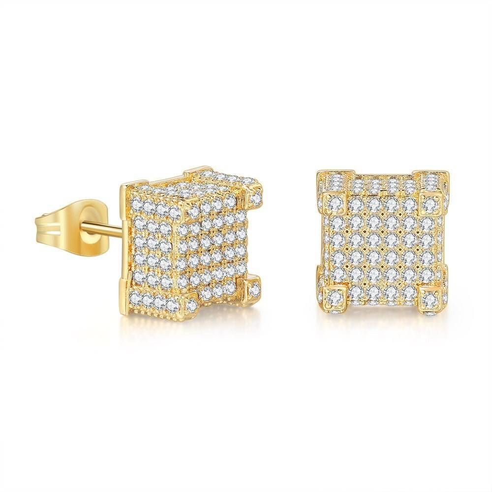 Unisex popular square thread ear pins for men micro inlaid zircon full diamond ear studs street fashion hip hop popular earrings_ipsvogv.com