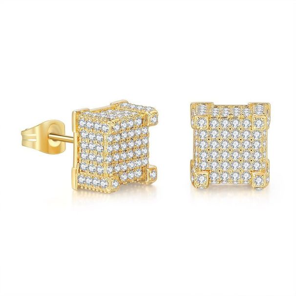 Unisex popular square thread ear pins for men micro inlaid zircon full diamond ear studs street fashion hip hop popular earrings_ipsvogv.com