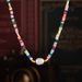 Hepburn Style New Geometric Pearl Pendant String, Colorful Natural Stone Square Cut Necklace, Titanium Steel_ipsvogv.com