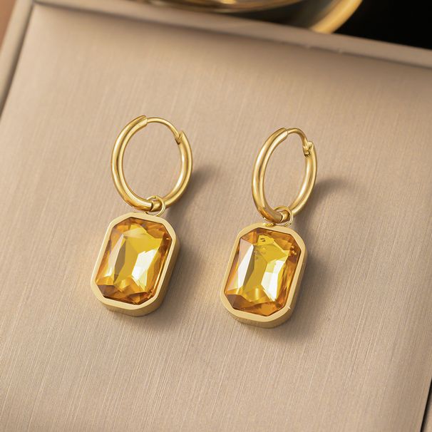 Fashionable New Niche Micro Inlaid Made Of Titanium Steel Plated Gold And Rectangular Zircon Pendant Earrings With Cut_ipsvogv.com