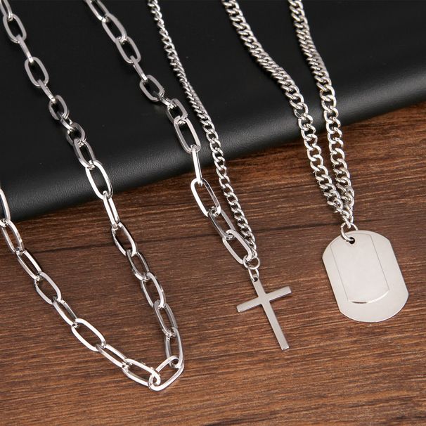 Japanese and Korean Personalized Street Hip Hop Jump Di Multi layered Necklace Cross Hangtag Earth Cool Sweater Chain_ipsvogv.com
