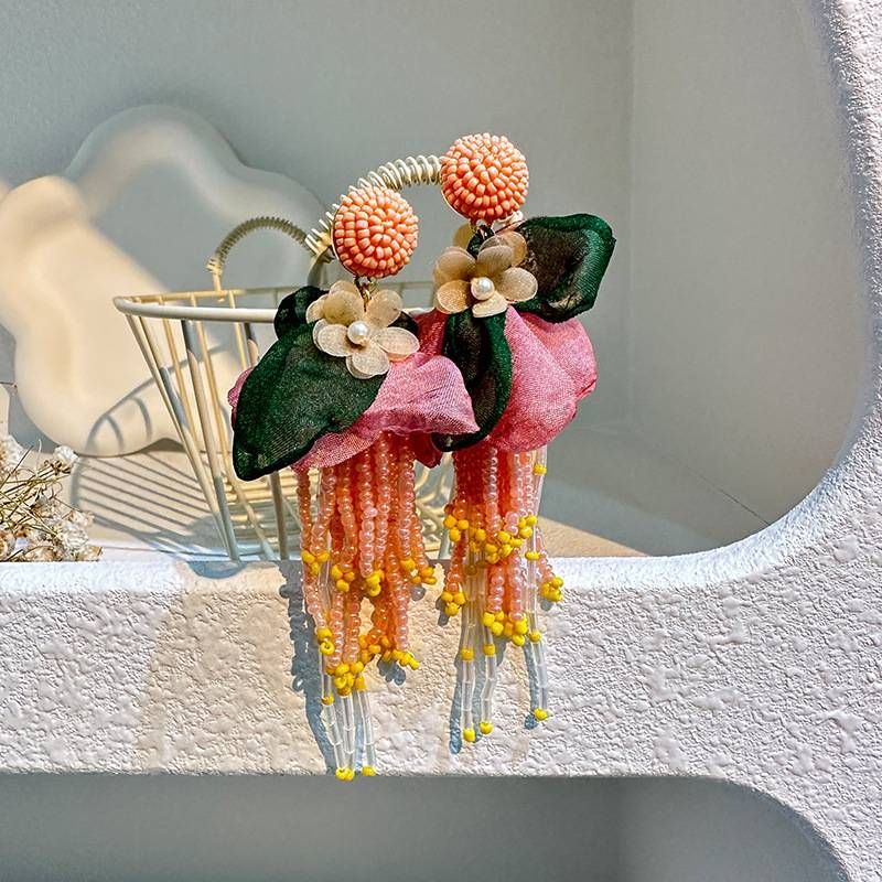 Vintage Bohemia Style Beaded Tassels Earring Women's Korean Style Charm Jewellery Trendy Earrings Classic Flower Petal Jewelry_ipsvogv.com
