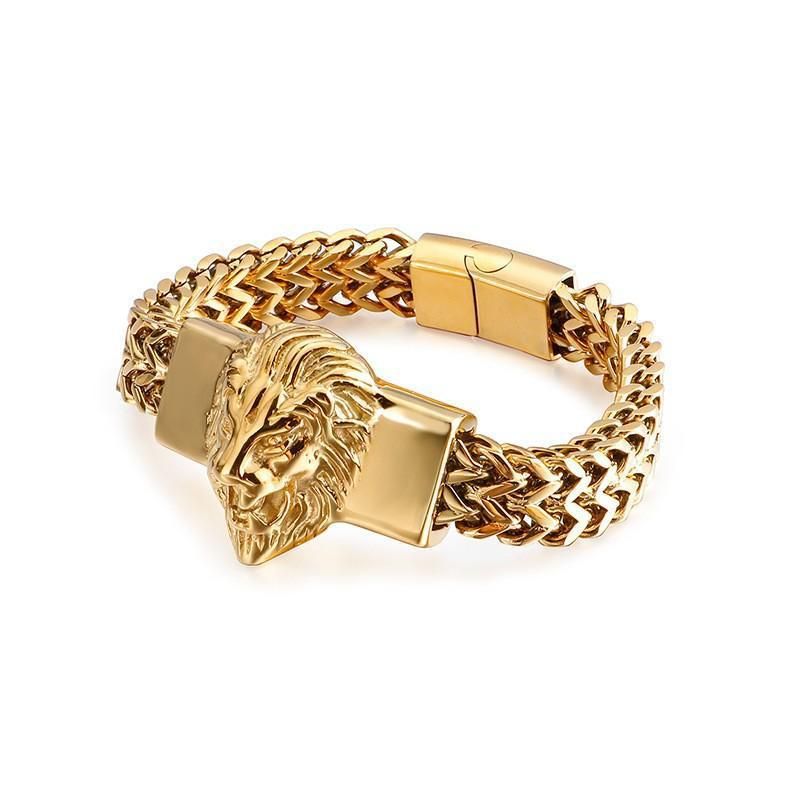 Men's Stainless Steel Lion Head Reversible Chain UV Plated Non-Fading Bracelet Jewelry_ipsvogv.com