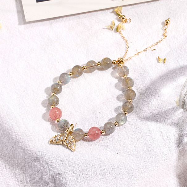 Badu Strawberry Crystal With Personalized Fishtail Design Korean Version Of Sweet Moonlight Stone Bracelet Handbracelet_ipsvogv.com