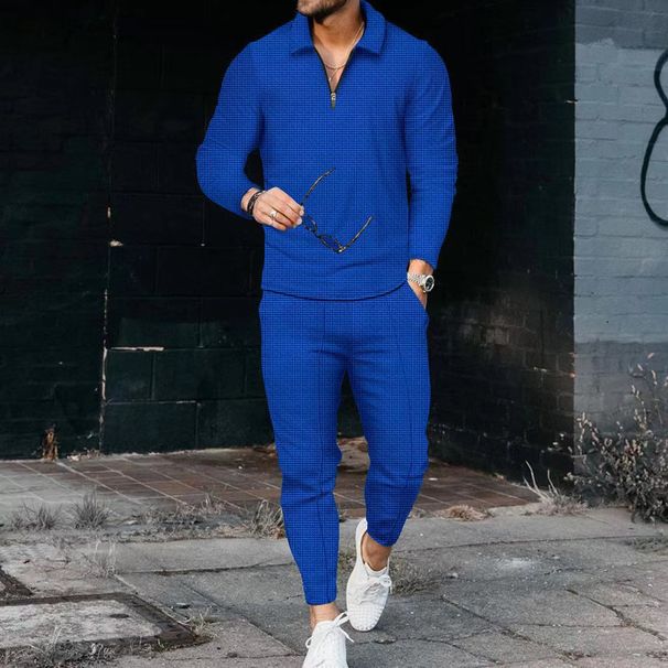 Men's Clothing texture suit long-sleeved polo suit sports pants fashion casual half zipper stand collar suit_ipsvogv.com
