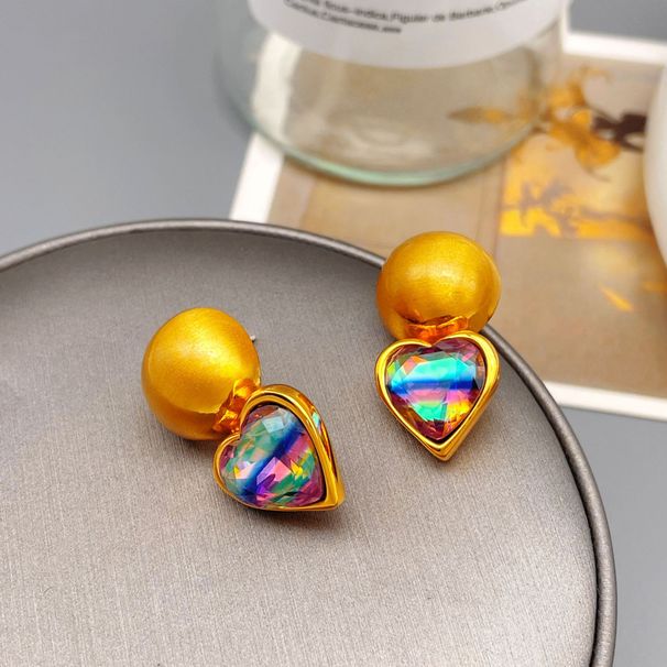 Design new heart-shaped brushed hemispherical inlaid colorful with luxurious temperament, and earrings_ipsvogv.com