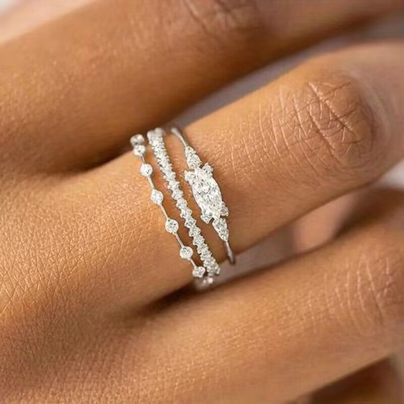 Cao Shi's New Exquisite Three Princess Engagement Anniversary Luxury Fashion Ring Set_ipsvogv.com