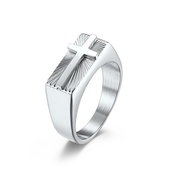 Men's Jewelry Stainless Steel Seal Holy Light Cross Ring Men's Retro Metal Style Hiohip Hand Jewelry_ipsvogv.com