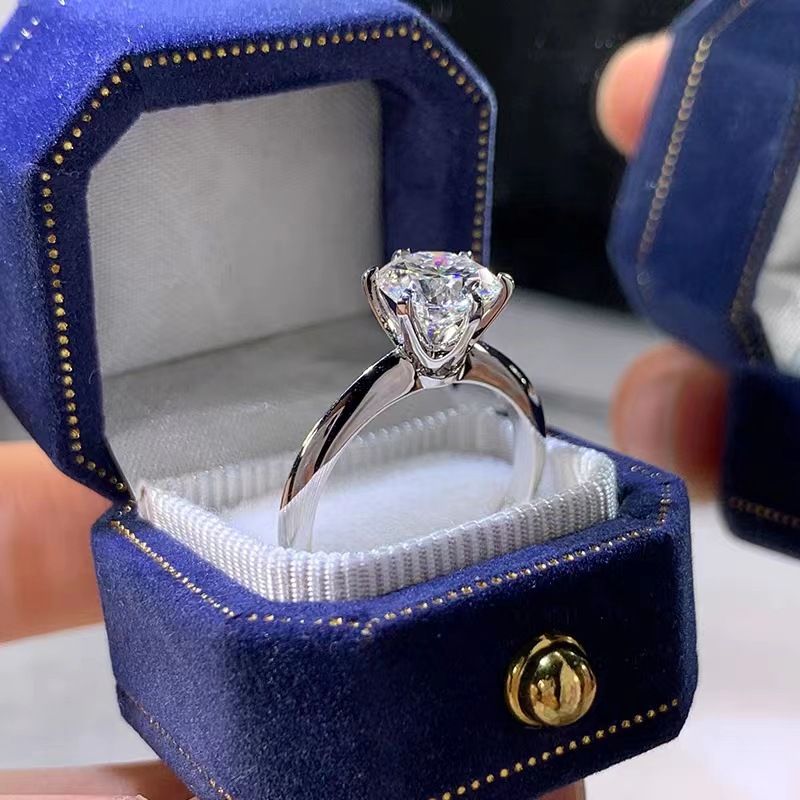 Classic Six Claw Inlaid Zircon 2 Carat Diamond Ring High Support Claw Wedding Proposal Ceremony Female White Copper Ring_ipsvogv.com