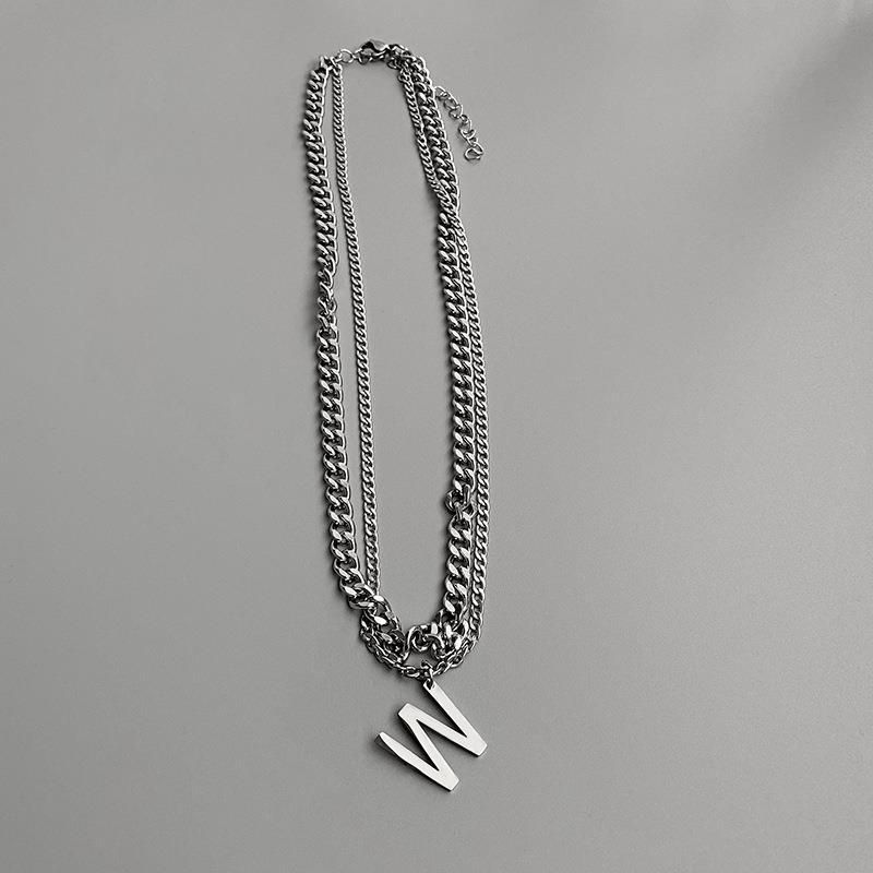 Wid W Letter Cuba Collar Double Layered Layered Necklace Wome's Tredy Istagram Hip Hop T-shirt Chai Accessories_ipsvogv.com