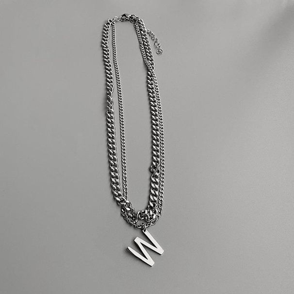Wid W Letter Cuba Collar Double Layered Layered Necklace Wome's Tredy Istagram Hip Hop T-shirt Chai Accessories_ipsvogv.com