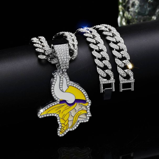 Fashion Jewelry Yellow And White Oil Drop Vikings Team Logo Pendant Single Pendant Personality Full Diamond Hip Hop Necklace_ipsvogv.com