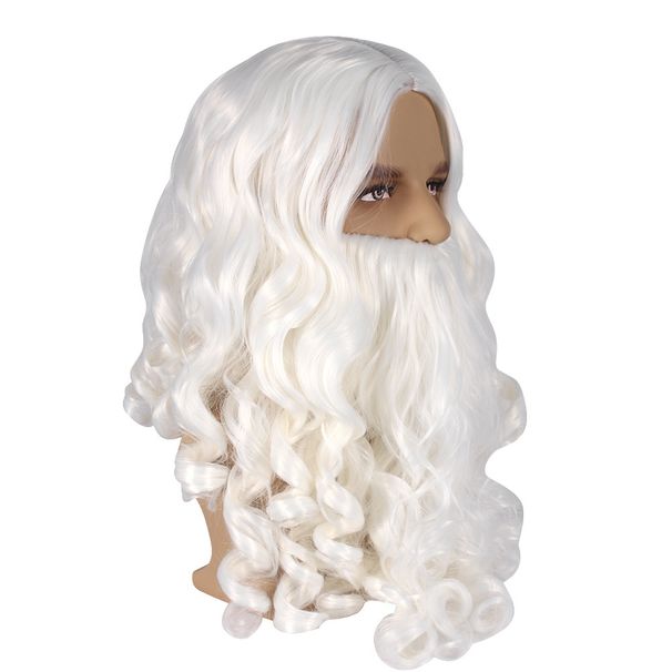 white long curly hair Santa Claus Christmas wig Santa Claus beard wig_ipsvogv.com