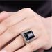 Tree Of Life Hollow Square Black Zircon Agate Adjustable Obsidian Chalcedony Men's Ring_ipsvogv.com