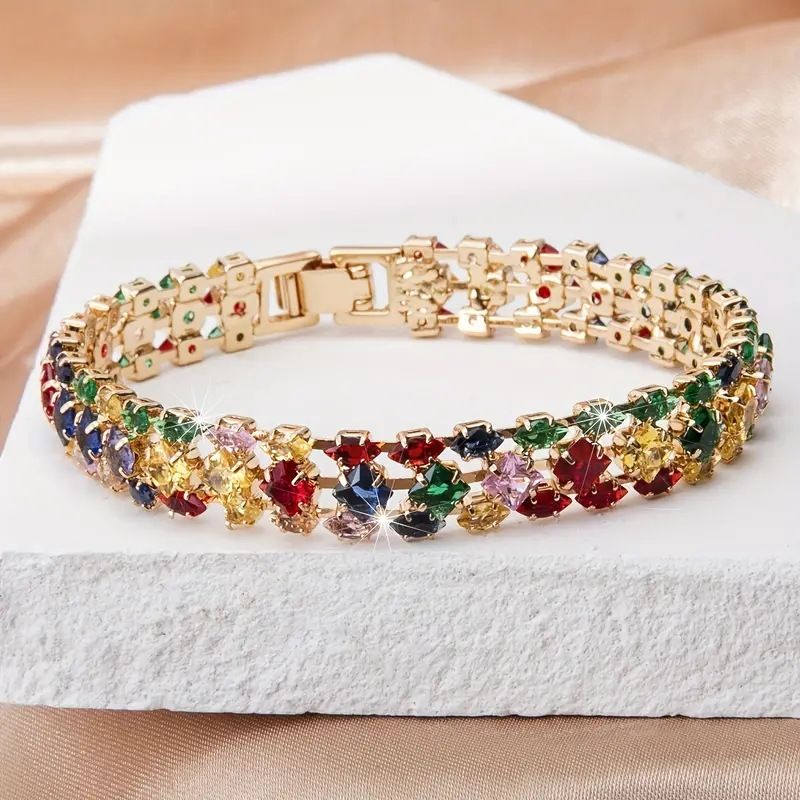 Advanced Copper Set Zircon Bracelet, Women's Tennis Chain, Fashion Color Full Diamond Handmade Accessories, Jewelry_ipsvogv.com