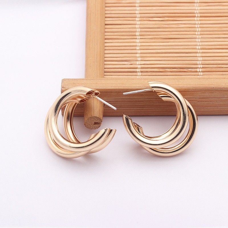 Fashion Cross Iron Tube For Women, Minimalist Style Double Hoop Earrings_ipsvogv.com