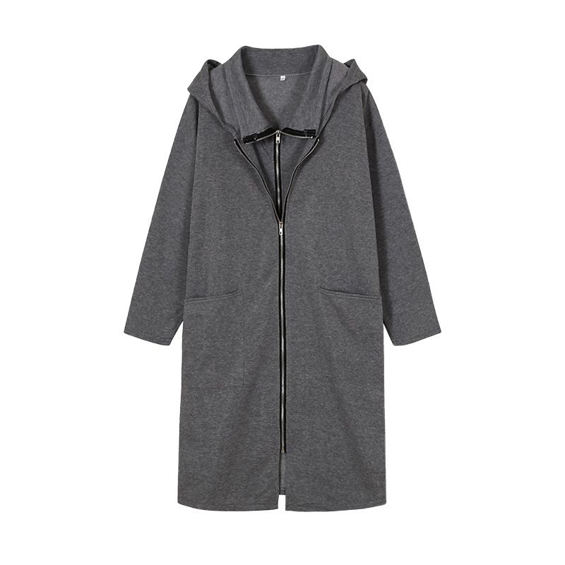 Women's Clothing Hooded Pocket Sweatshirt Zipper Mid Length Two Piece Loose Jacket Women_ipsvogv.com
