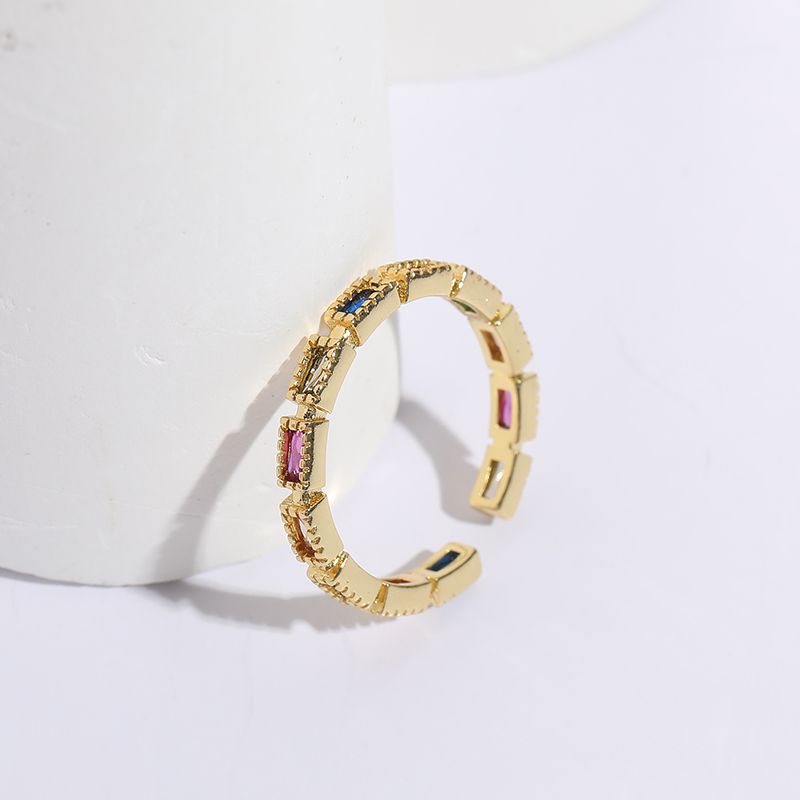Fashion Rectangle Brass Gold Plated Zircon Open Ring 1 Piece_ipsvogv.com