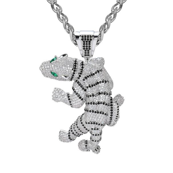 Unisex New Exaggerated And Fierce Tiger Pendant 3D Full Diamond Zircon Agate Eye Hip Hop Pendant With Chain_ipsvogv.com