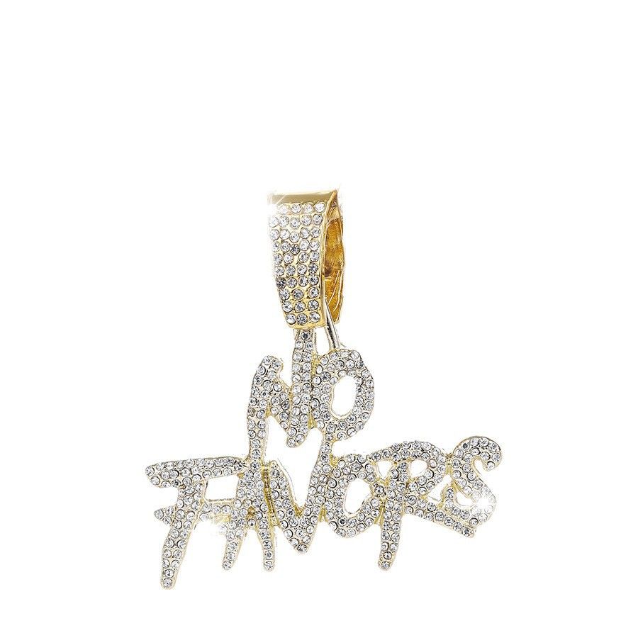 Hip Hop Exaggerated Double Row Letter NO FAVORS Full Diamond Pendant Necklace Personalized Men's Cuban Chain_ipsvogv.com