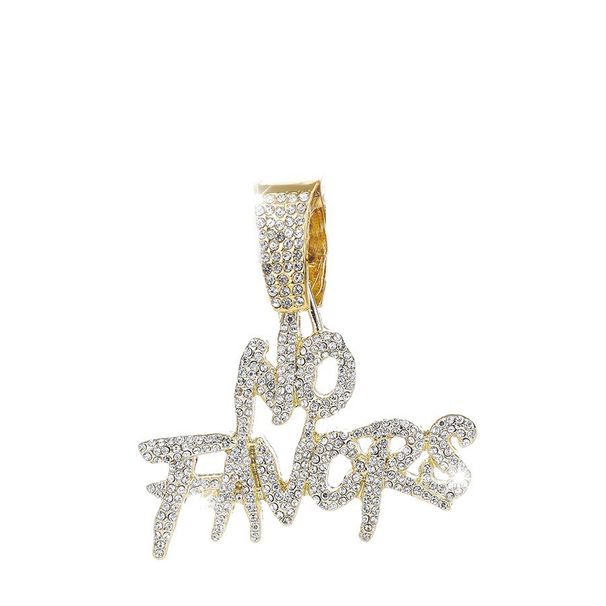 Hip Hop Exaggerated Double Row Letter NO FAVORS Full Diamond Pendant Necklace Personalized Men's Cuban Chain_ipsvogv.com