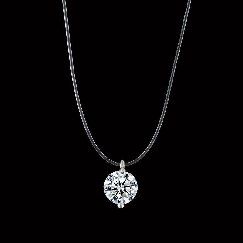 Wind Minimalist And Versatile Transparent Fishline Necklace, Invisible Zircon Mermaid Tear Collarbone Chain Pendant_ipsvogv.com