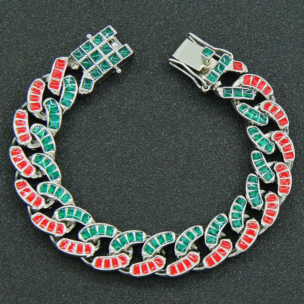 Hip hop cool and domineering drop oil colored Cuban necklace trendy men's street dance neck collarbone chain accessories_ipsvogv.com