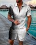 Men's Clothing new style men's fashion casual suit 3D printed zipper short sleeve polo shirt shorts 2-piece set_ipsvogv.com