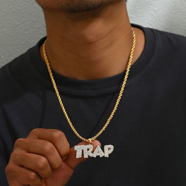 Versatile hip-hop trendy men's Cuban with minimalist niche letter inlaid diamond design necklace, versatile and elegant_ipsvogv.com