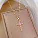 】 Pink 【 Cross Light Luxury Charm Gorgeous Full Diamond Necklace Women's Versatile Clavicle Titanium Steel Chain 【 】_ipsvogv.com
