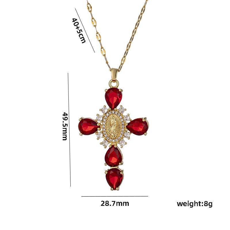 Micro Inlaid Zircon Pendant Creative Personalized Virgin Cross Necklace Female Clavicle Chain_ipsvogv.com