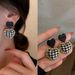 Wom's Earrings Retro Love Autumn And Winter Fashion Design Korean Short Houndstooth Plaid Peach Heart Earrings For_ipsvogv.com