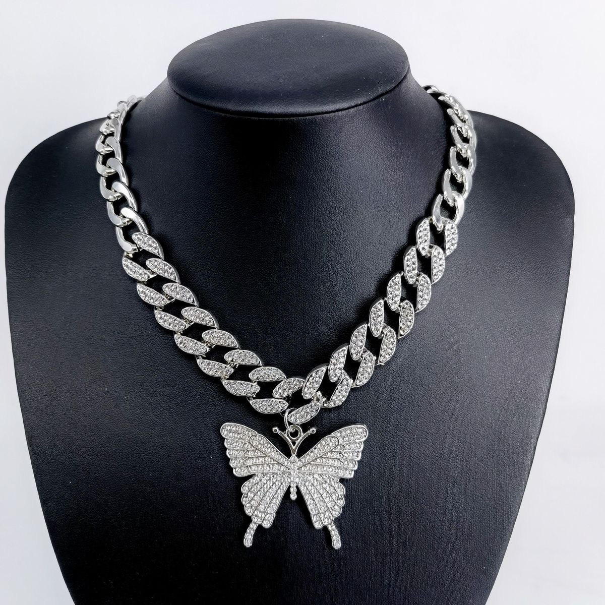Men’s Jewelry Set Fashion 15mm Flat Wire Splicing Butterfly Alloy Men's Necklace High End Personality Hip Hop Style Cuban Chain_ipsvogv.com