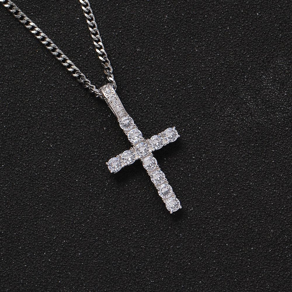 Hip Hop Diamond Cross Titanium Steel Necklace Jewelry Men Hiphop Simple And Luxury Sweater Chain For Women_ipsvogv.com