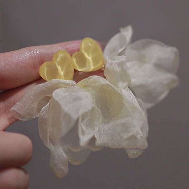 Women’s Jewelry Set Fashion First Love Super FairyLight Yellow Flower Mesh Gauze Flower Exaggerated Niche Design Seaside Earrings_ipsvogv.com