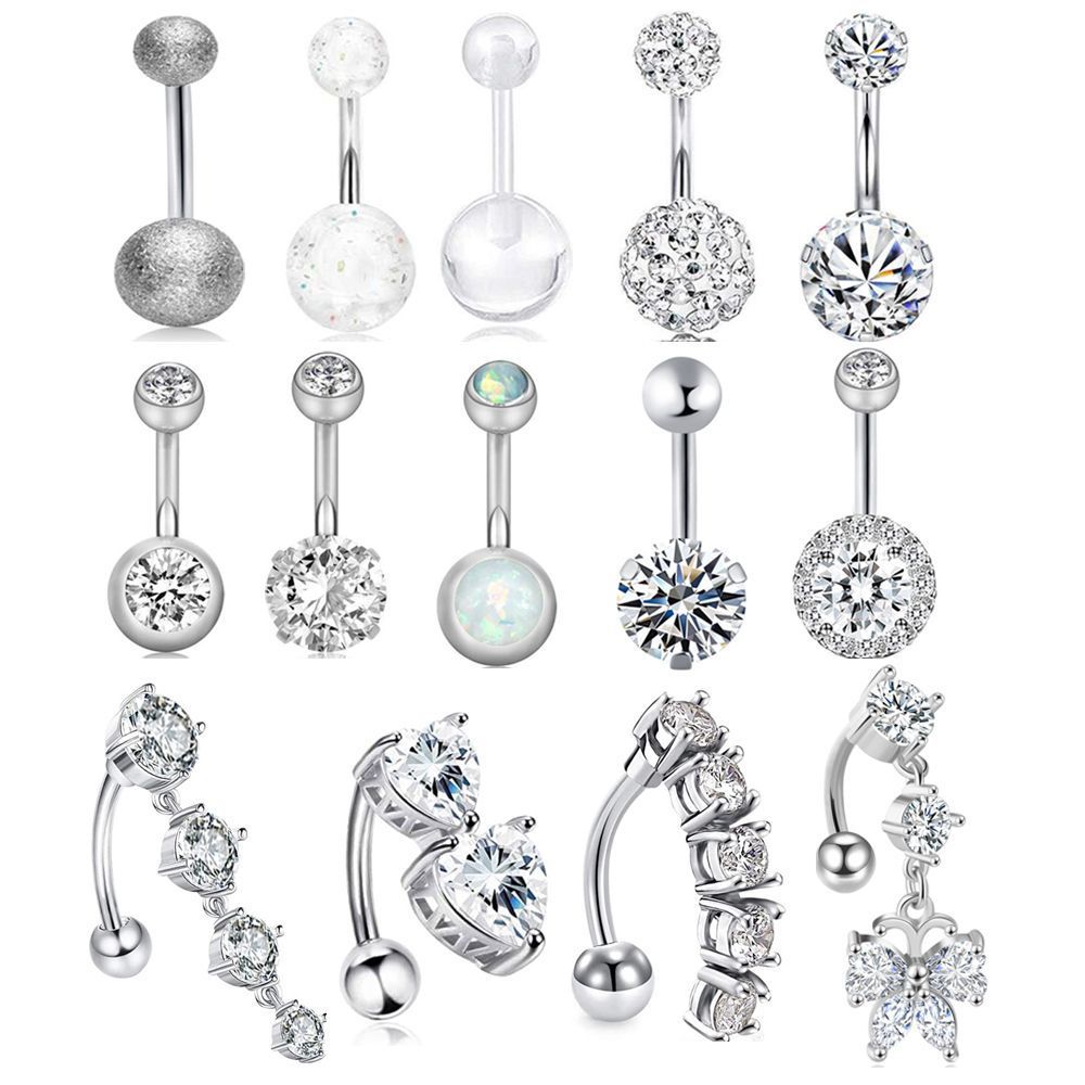 Classic navel ring set navel ring body piercing accessories Belly button rings 14-piece set_ipsvogv.com