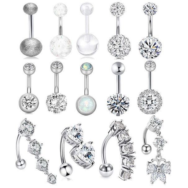 Classic navel ring set navel ring body piercing accessories Belly button rings 14-piece set_ipsvogv.com