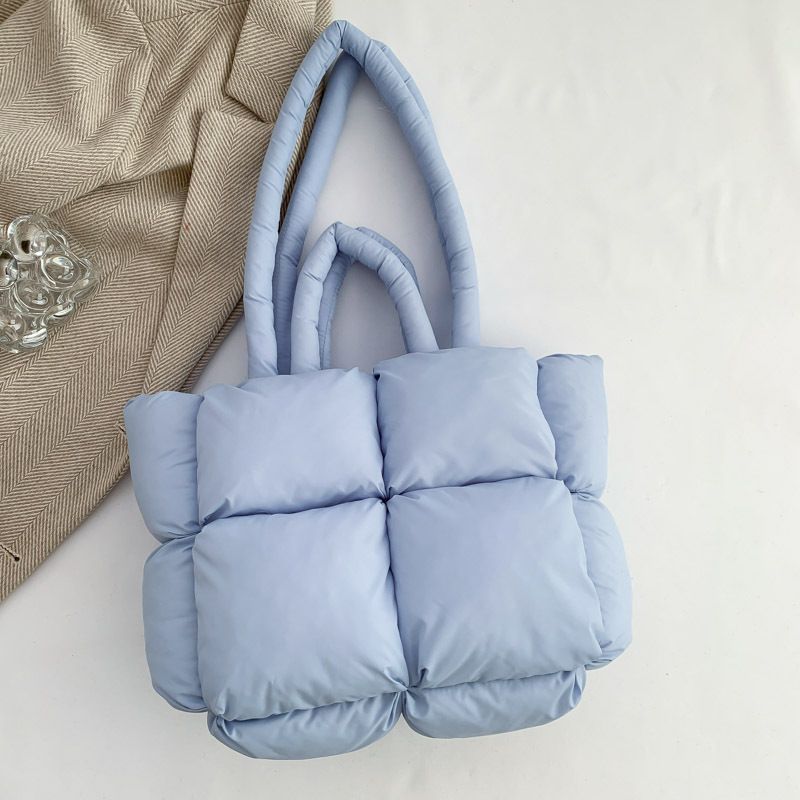 Women's Bags New down bag, cotton clothing, women's bag, simple cotton filled space bag, tote bag, soft checkered portable shoulder bag_ipsvogv.com