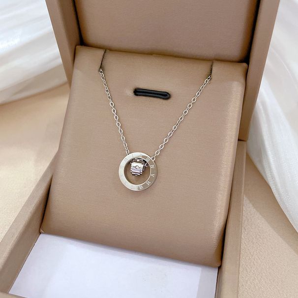 Full Body 【 Titanium Steel 】 Rotating Circular Ring Niche Design, Simple Pendant, Short Collarbone Chain, Korean 【 】 Design, Pendant, Chain,_ipsvogv.com