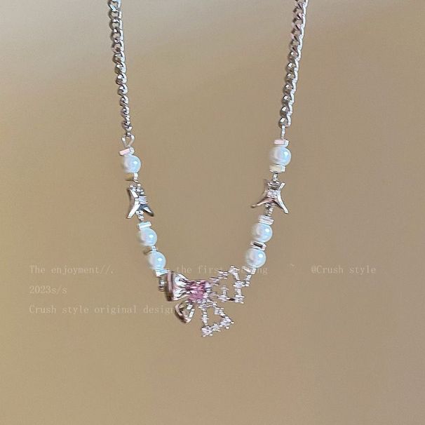 of 【 Collection 5023 People 】 Butterfly ! Knot Zircon Pearl Necklace Women's Summer Internet Celebrity Cool Spicy Girl 【 】_ipsvogv.com
