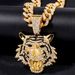 Hip Hop Iced Out Cuban Link Chains For Men Tiger Pendant Necklace Bling Crystal Cuban CZ Stainless Steel Chain Necklaces_ipsvogv.com