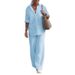 Women's Clothing women's two piece set women's lapel long sleeved shirt spring and autumn casual solid color pants wide leg suit_ipsvogv.com