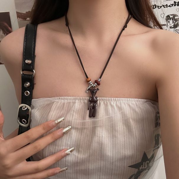 Chain Necklaces Autumn And Winter Coffee Color Teddy Bear Sweater Necklace Female Ins Hip Hop Design Niche Long Titanium Steel Sweater Chain Male_ipsvogv.com