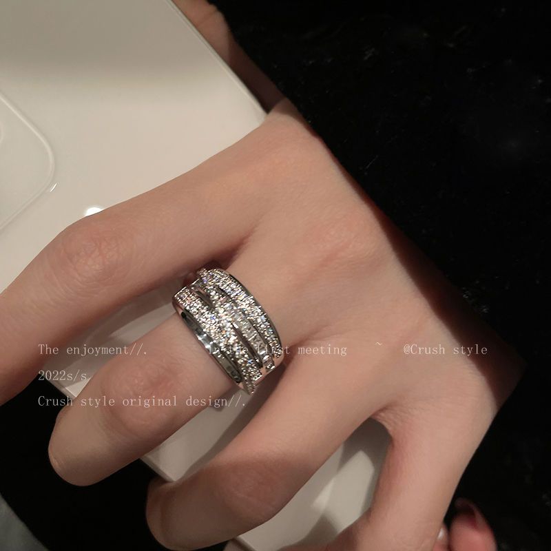 layer Open Zircon Female Meteor Falling~Multi Trendy Ins Hip Hop Advanced Sense Finger Fashion Personality Ring_ipsvogv.com